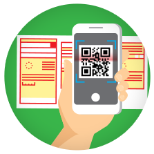 A képen egy telefonnal beolvasnak egy QR-kódot